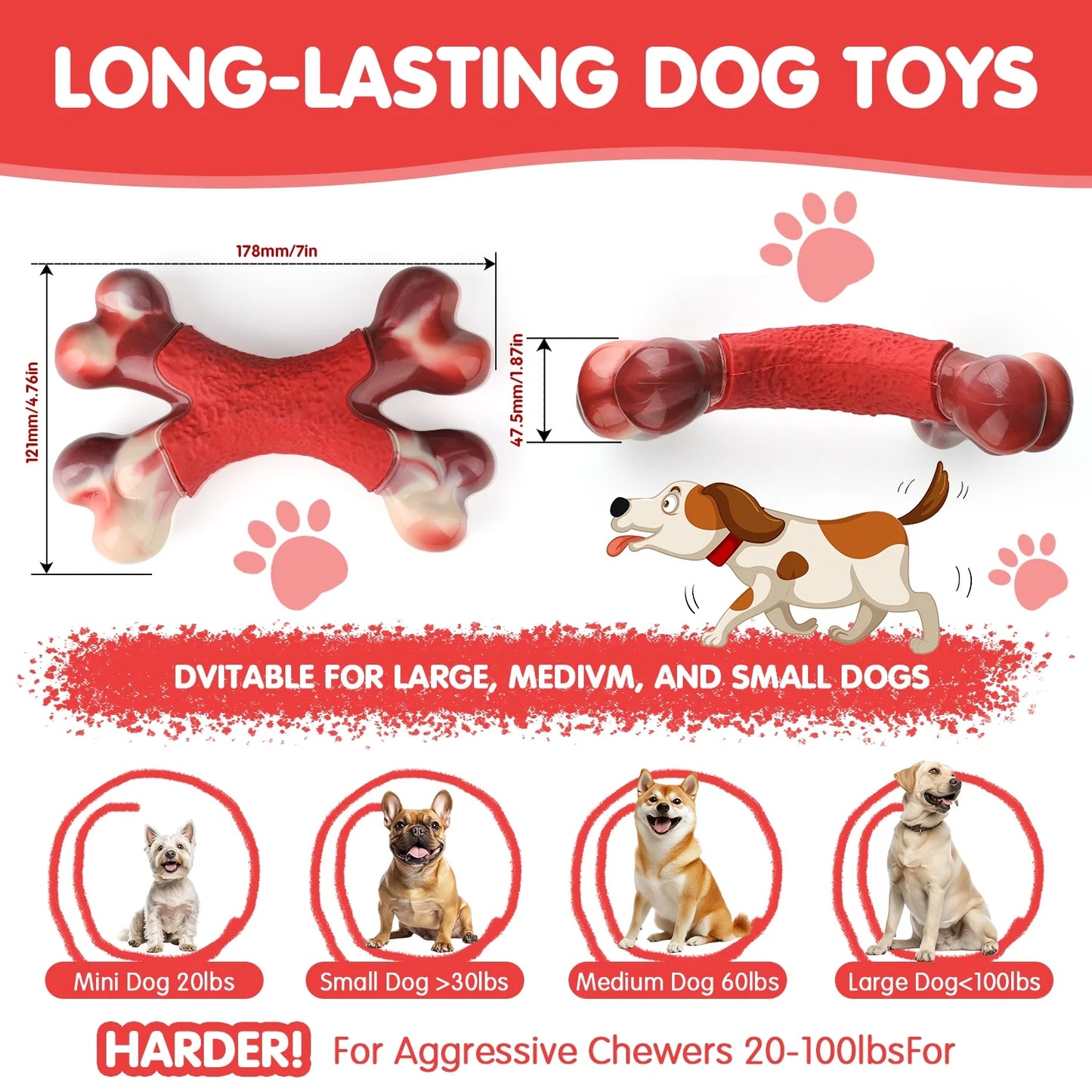 Dog Toy for Aggressive Chewer- for Large Medium Dogs, Food Bone Toy for Dogs, Teething ,Beef Flavored Dog Chew Toys