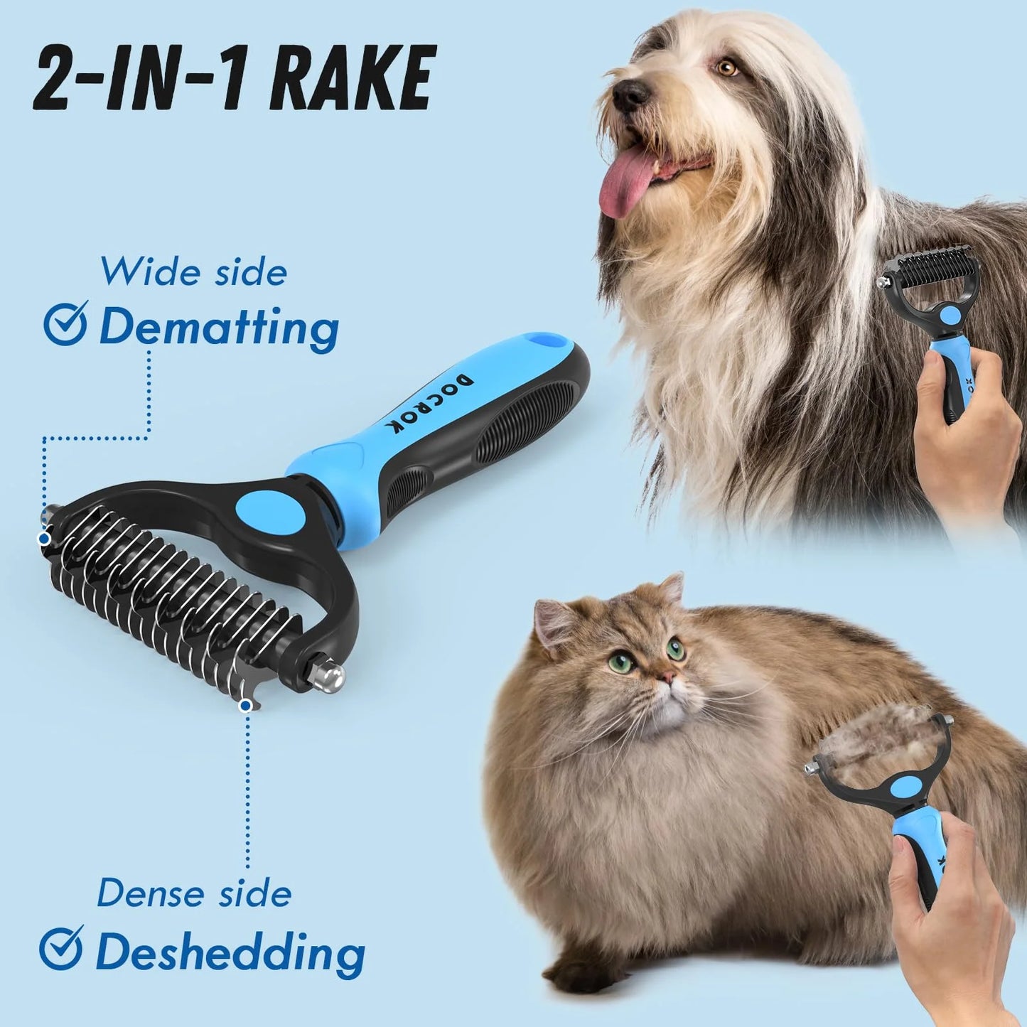 Pet Grooming Brush and Metal Comb, Cat Brush Undercoat Rake for Dogs Grooming Supplies Dematting Deshedding Brush for Shedding, Deshedder Brush Dogs Shedding Tool for Long Matted Haired Pets, Blue