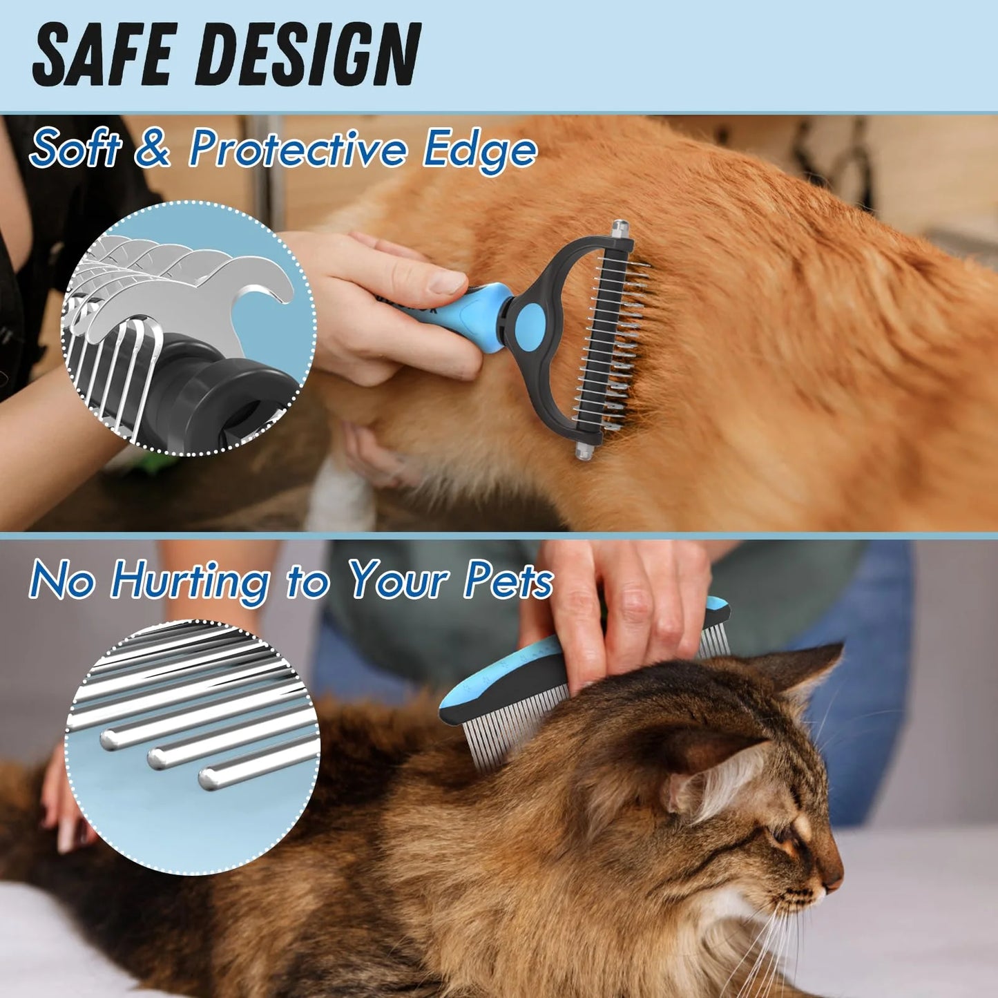 Pet Grooming Brush and Metal Comb, Cat Brush Undercoat Rake for Dogs Grooming Supplies Dematting Deshedding Brush for Shedding, Deshedder Brush Dogs Shedding Tool for Long Matted Haired Pets, Blue
