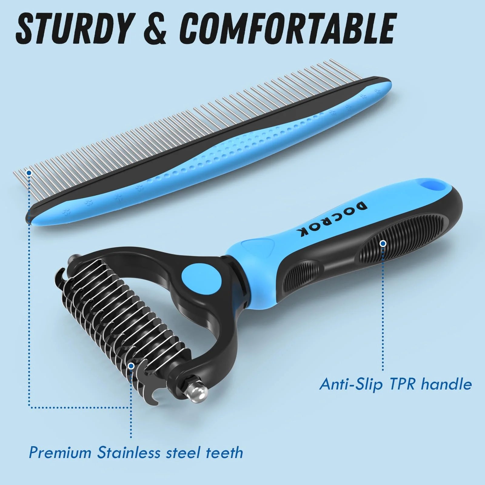 Pet Grooming Brush and Metal Comb, Cat Brush Undercoat Rake for Dogs Grooming Supplies Dematting Deshedding Brush for Shedding, Deshedder Brush Dogs Shedding Tool for Long Matted Haired Pets, Blue