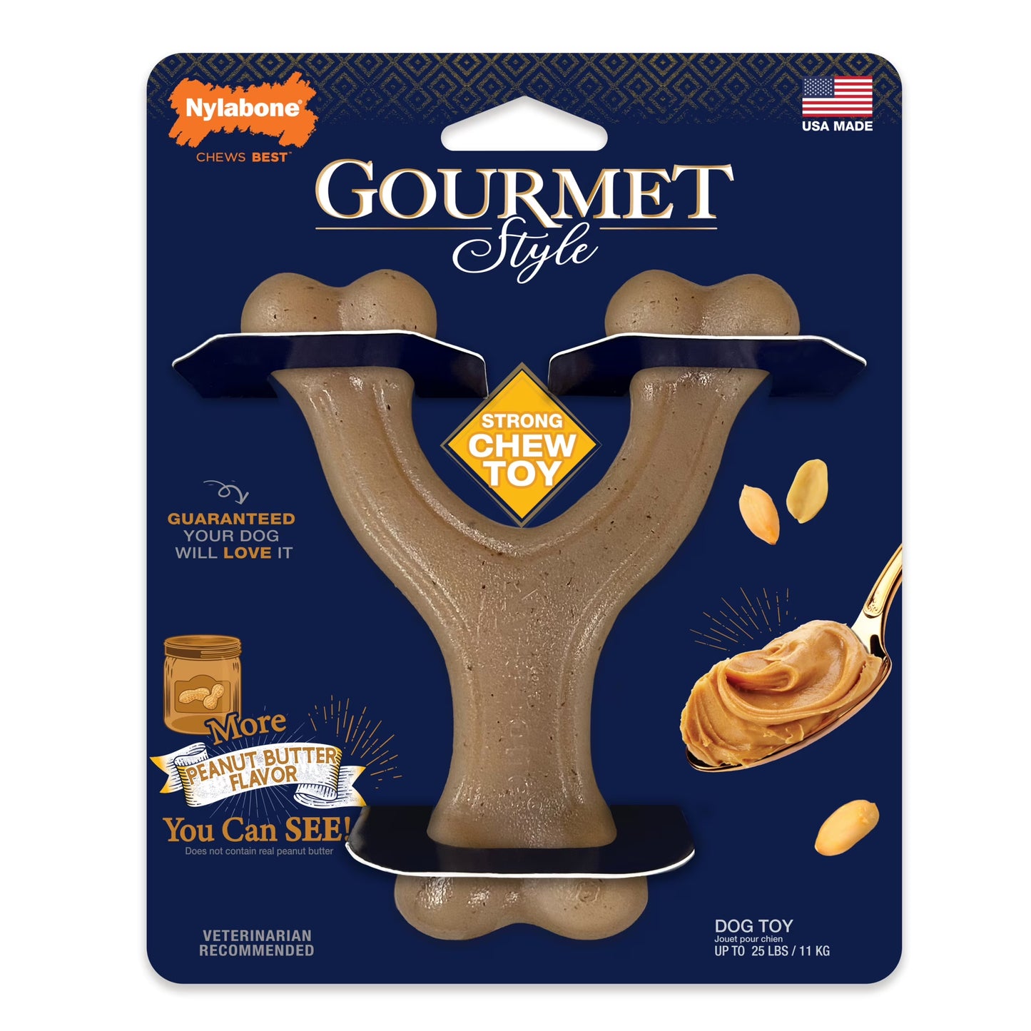 Gourmet Style Strong Wishbone Dog Chew Toy Peanut Butter Small/Regular - up to 25 Ibs.