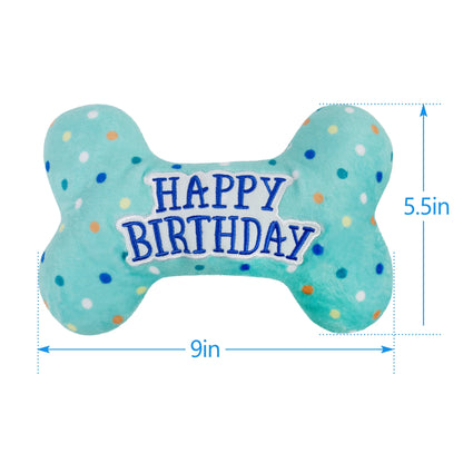 Dog Birthday Toys, Plush Dog Squeaky Toys, Dog Chew Toys Bone for Small Medium Large Dogs