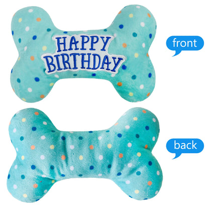 Dog Birthday Toys, Plush Dog Squeaky Toys, Dog Chew Toys Bone for Small Medium Large Dogs