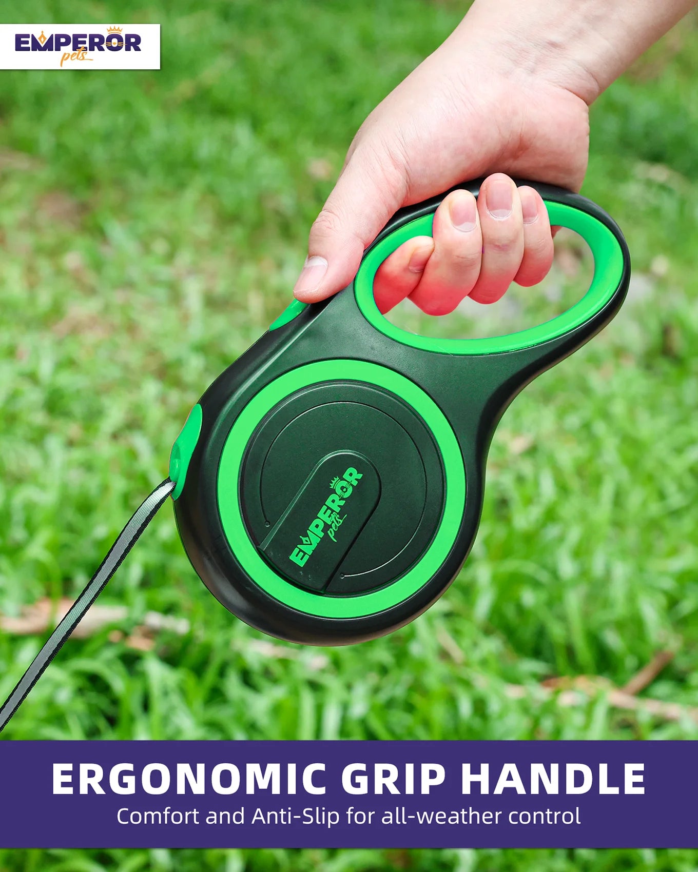 16 Ft Retractable Dog Leash for Large Dogs, up to 110 Lbs, Heavy Duty, Green