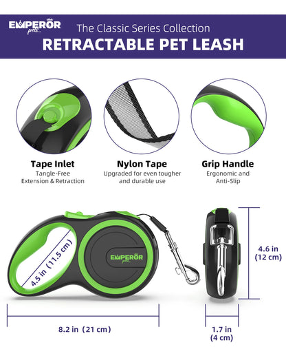 16 Ft Retractable Dog Leash for Large Dogs, up to 110 Lbs, Heavy Duty, Green
