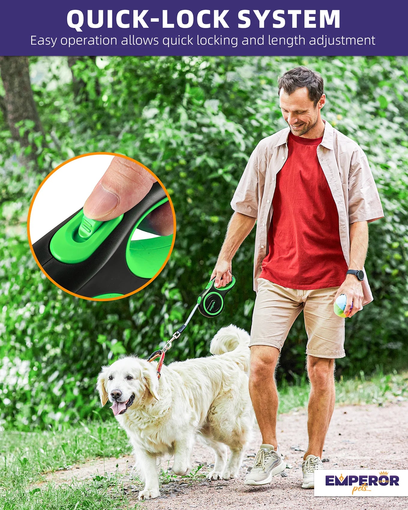 16 Ft Retractable Dog Leash for Large Dogs, up to 110 Lbs, Heavy Duty, Green