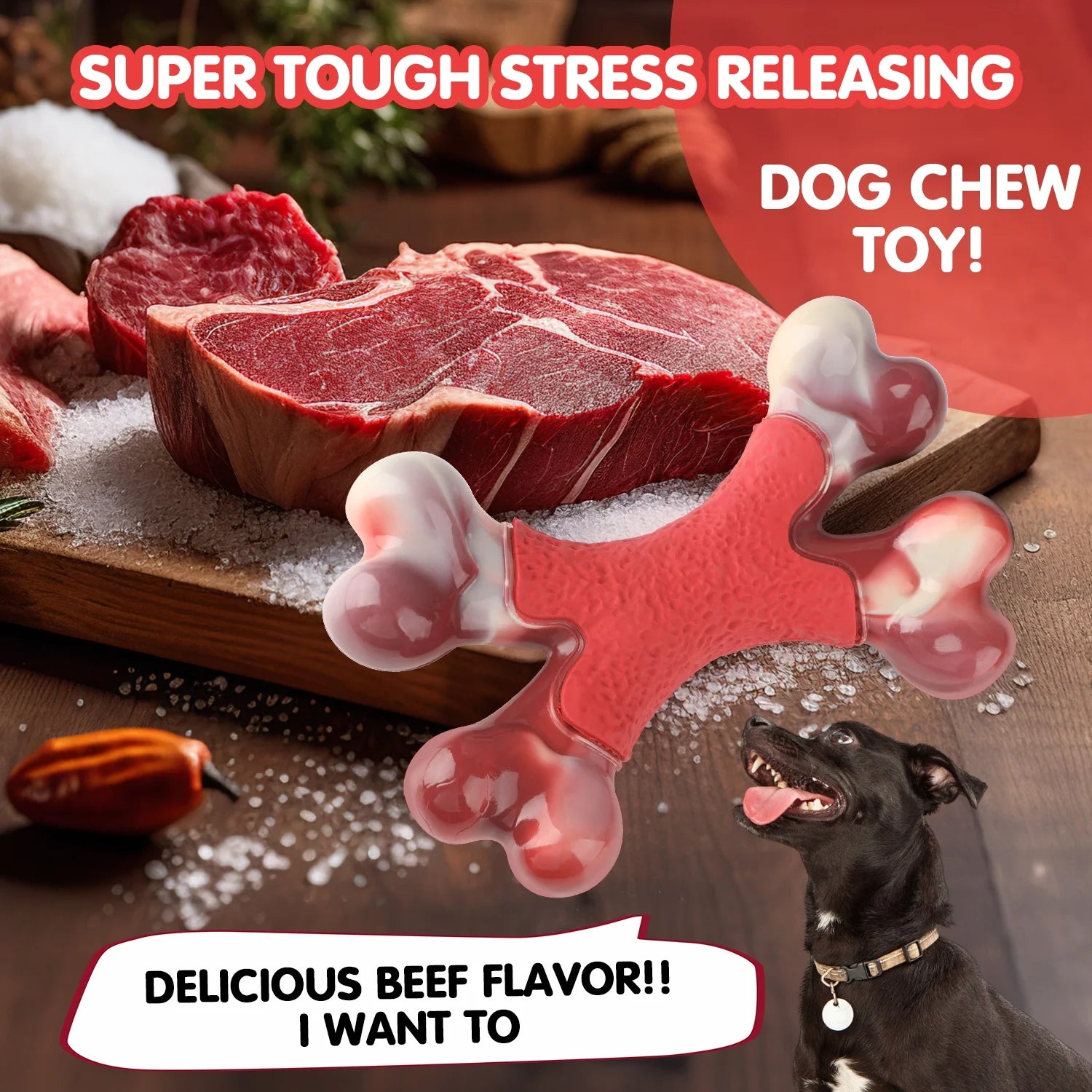 Dog Toy for Aggressive Chewer- for Large Medium Dogs, Food Bone Toy for Dogs, Teething ,Beef Flavored Dog Chew Toys